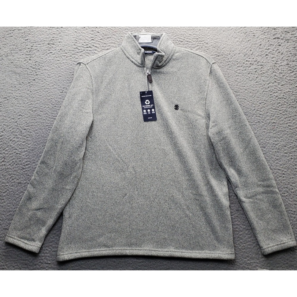 IZOD Golf Eco Thermal Soft Knit Fleece Sweater Mens S Gray Quarter Zip Pullover